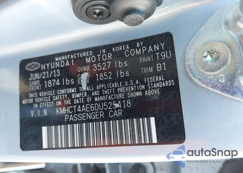 2013 Hyundai Accent Gls из США, поврежденный, VIN KMHCT4AE6DU525418